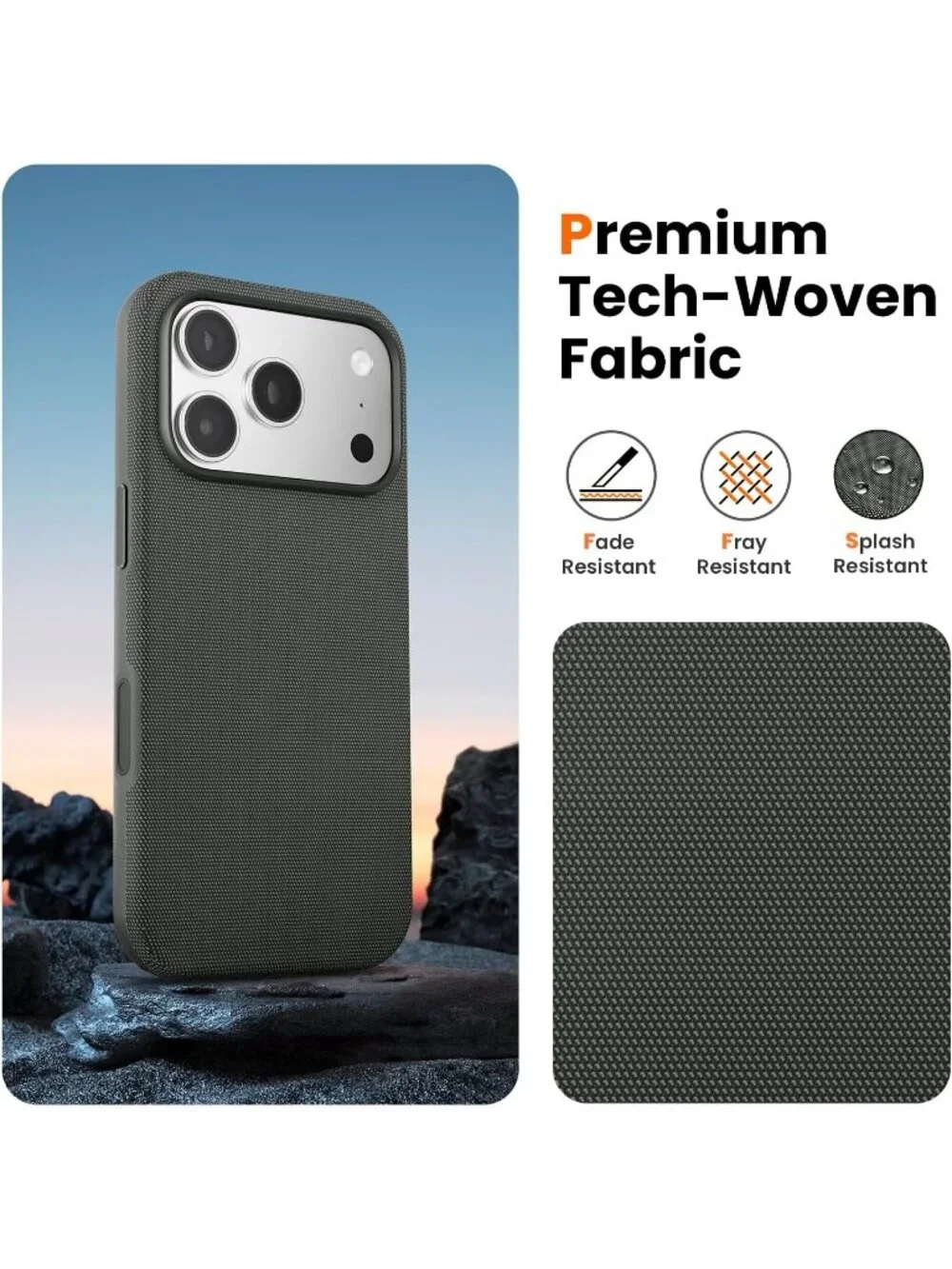 iPhone 18 Pro Max Black Techwoven Drop Protection Shockproof Skin-Friendly Case